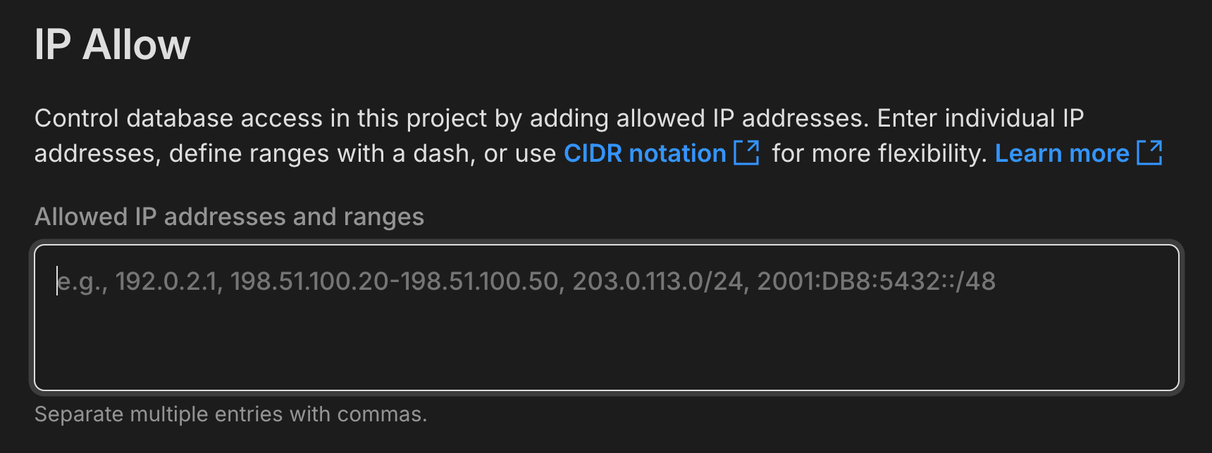 IP allow setting settings